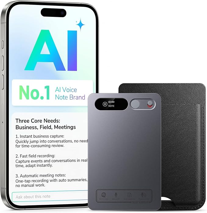 AI Voice Recorder,Unlimited Transcribe & Summarize,App Control,AI Note Taking Recording Device w/Case,Supports 152 Languages,Magsafe Voice Recorder for Calls,Meetings,Lectures,Interview,Gray
