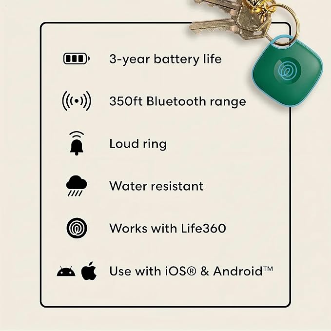 Tile by Life360 Mate Bluetooth Tracker, Keys Finder and Item Locator for Keys, Bags and More. Phone Finder. Both iOS and Android Compatible. 1-Pack (Green Surf)