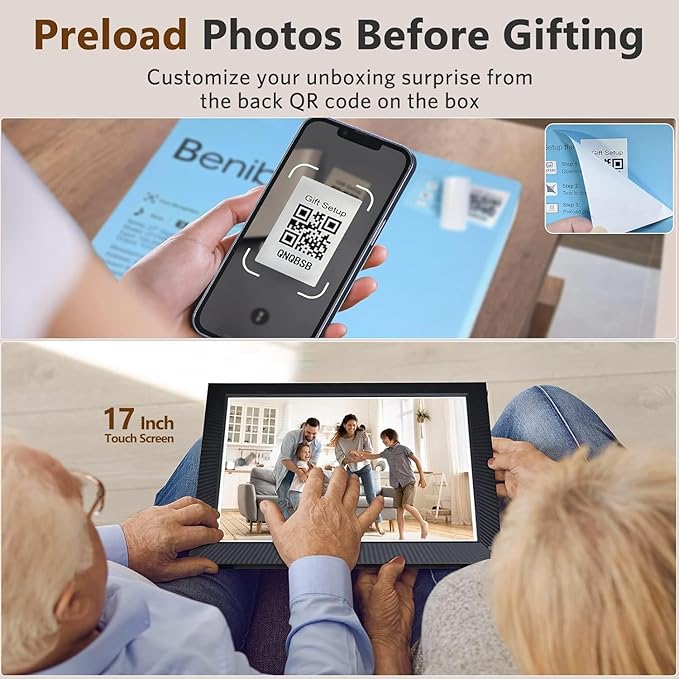 Large Digital Picture Frame 17" WiFi-Photo-Frame - 1280*960 HD Touch Screen Digital Frame, Slideshow, Auto-Rotate for Wall Tabletop, Load Photos and Videos from Phone via App or Email, Gifts for Mom