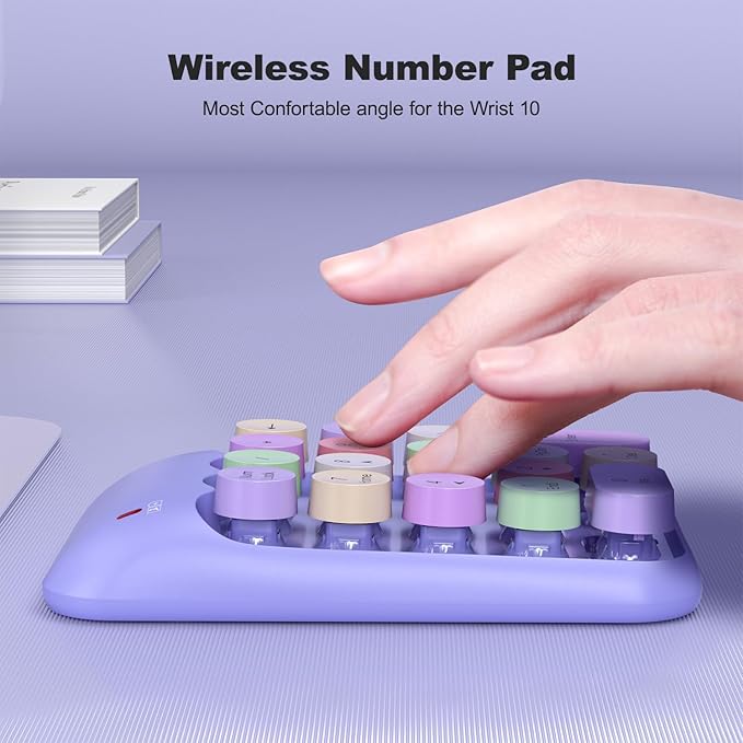 MOFII Wireless Number Pads - Purple Numeric Keypad 18 Keys USB 2.4G Round Keycap Colorful Extensions Keypads, Financial Accounting Portable Numpad 10 Key for Laptop/PC/Notebook/Surface Pro