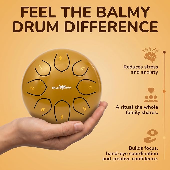 Balmy Drum Steel Tongue Drum 6 inch 8 Notes 440Hz, Handpan Drum with Music Book, Mallets, Carry Bag, Finger Picks, Rain Drum for Outdoor, Meditation Yoga Calming Instruments for Adults Kids (White)