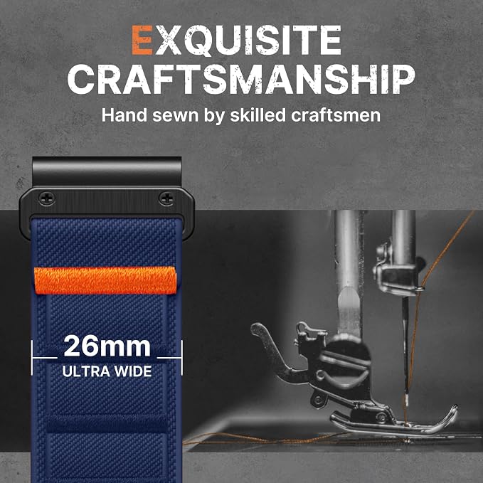 Bandletic 26mm Bands Compatible with Garmin Fenix 5x Watch Band, Nylon Stretchy Rugged Loop Sport Straps with G-Hook for Fenix 8 51mm/7X 6X Pro/Plus/3/3 HR/Tactix/Epix Pro2 51mm//Instinct 2X, Navyblue
