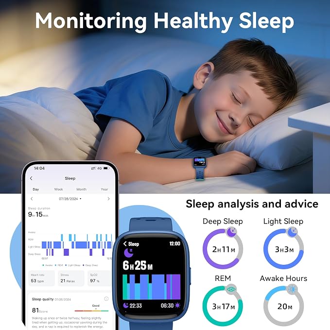 Smart Watch for Kids with Find My, 1.83" Fitness Tracker Watch No APP No Phone Needed, Pedometer, Heart Rate, Sleep Monitor, IP68, Puzzle Games for Girls Boys Teens 5-16, Gift, Blue