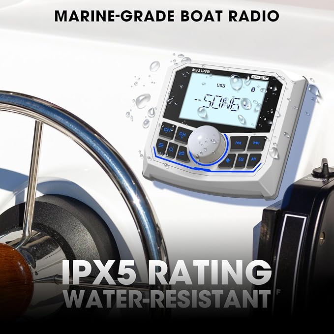 Bluetooth Boat Radio Receiver Waterproof: DOVOX Marine Gauge Stereo for Boat - 2.8 Inch LCD Display AM FM USB AUX Subwoofer for Golf Cart ATV UTV SXS Yacht