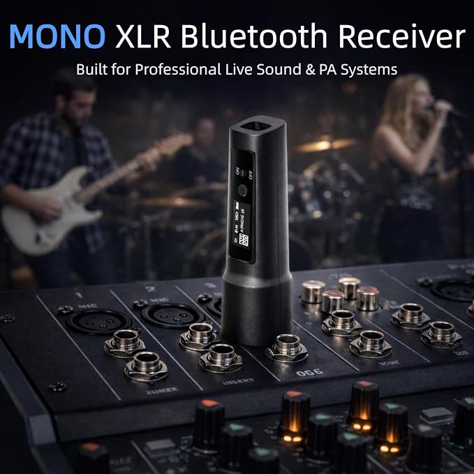 Wireless XLR Bluetooth Receiver, High-Fidelity Audio Adapter for PA Speakers, Mixers & Live Sound, OLED Display, 14H Battery