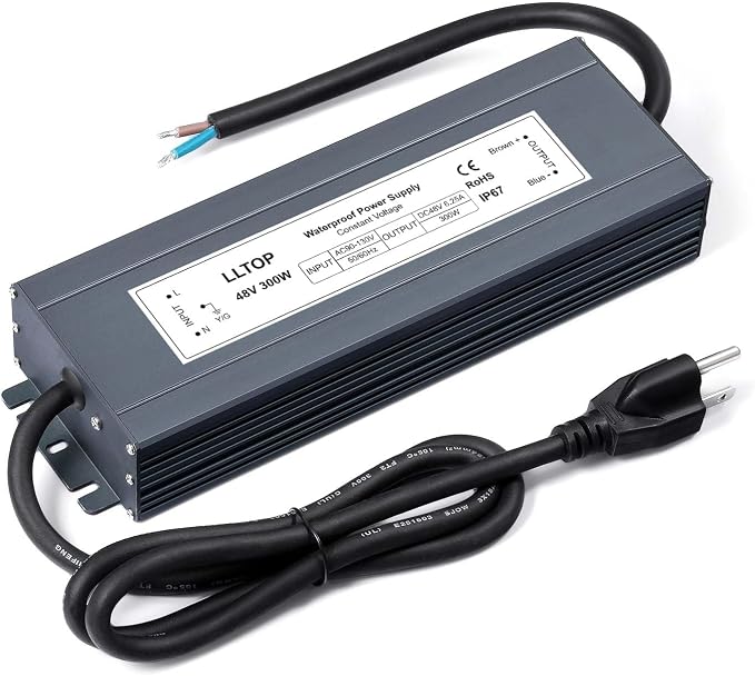 LLTOP 48v DC Power Supply 300w 6.25A Waterproof AC110v/120v to 48vdc Converter Constant Voltage Outdoor Transformer for Pump Humidifier LED Lights