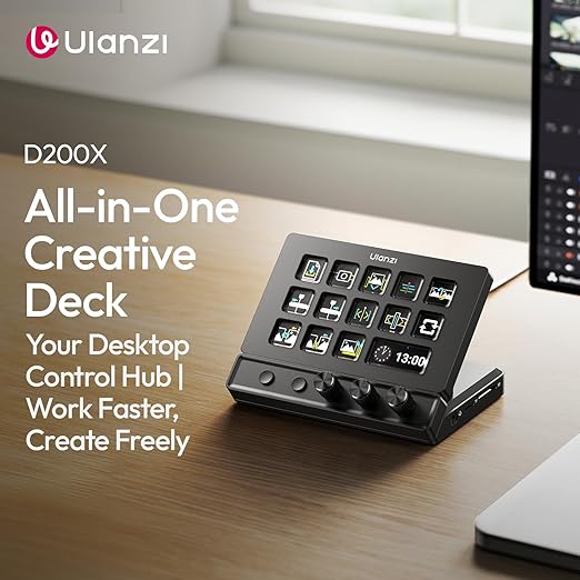 ULANZI D200X Stream Controller with 3 Knobs, 14 Customizable LCD Keys Macro Keyboard, 8-in-1 USB-C Hub Docking Station with 4K HDMI Content Creator Equipment for OBS/Video Editing/Photography/PC