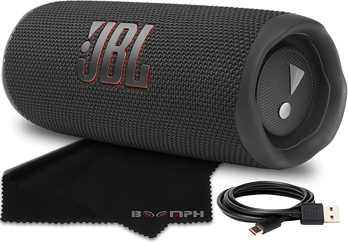 JBL Flip 6 Portable Bluetooth Wireless Speaker, IP67 Waterproof and Dustproof Built-in Battery - Black - Boomph's Comprehensive Ultimate Performance Cloth Solution for Your On-The-Go Sound Experience