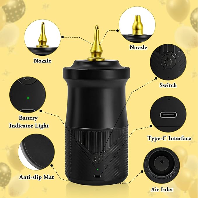 IDAODAN Electric Balloon Pump, Portable Electric Balloon Blower Machine Inflator Air Pump for Party Decorations