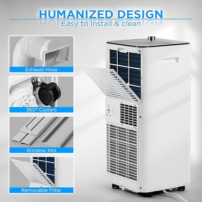 TURBRO Finnmark 8,000 BTU Portable Air Conditioner, Dehumidifier and Fan, 3-in-1 Floor AC Unit for Rooms up to 300 Sq Ft, Sleep Mode, Timer, Remote Included (5,000 BTU SACC)