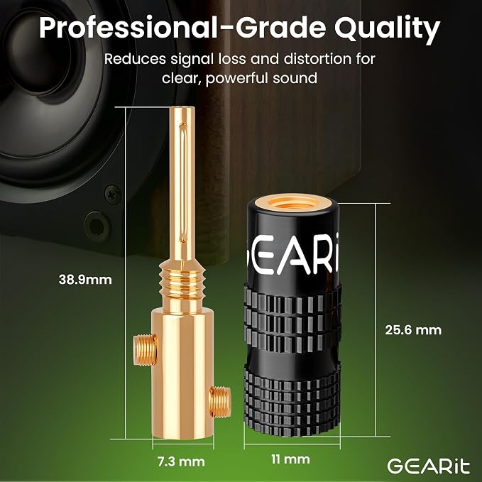 GEARit Banana Plugs for Speaker Wire 6 Pairs, Closed Screw Type Pin Plugs, 24K Gold-Plated Speaker Connectors for 12 AWG to 20 AWG Wires, Banana Pins for Home Theater & Audio Systems