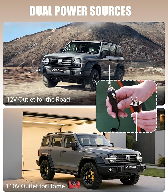 AVID POWER Tire Inflator Portable Air Compressor, 12V DC/110V AC Car Tire Pump with Inflation and Deflation, 5 Preset Modes, Digital LCD Pressure Gauge for Car Tires, Air Mattress and Small Inflatable