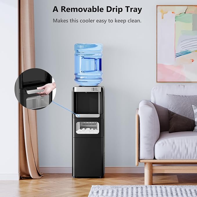 Electactic Water Dispenser with Ice Maker Function, Top Loading Hot and Cold Water Cooler for 5 Gallon Bottle - Includes Child Safety Lock - Water Machine for Home, Office, Garage - Black