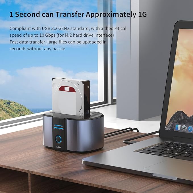 GODO M.2 NVMe/SATA SSD/HDD Expansion Dock, Dual-Slot Support for M.2 NVMe/SATA + 2.5-inch/3.5-inch SSD/HDD Adapter, USB-C Hard Drive Cloning Station and Card Reader, Supports Offline Cloning