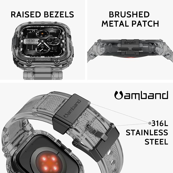 amBand Bands Case Compatible with Apple Watch Series 11/10 46mm, M1 Sport Rugged Heavy Duty Cover Tactical Strap Military Grade Protective Bumper Protector for iWatch 46 mm Men, Crystal Black