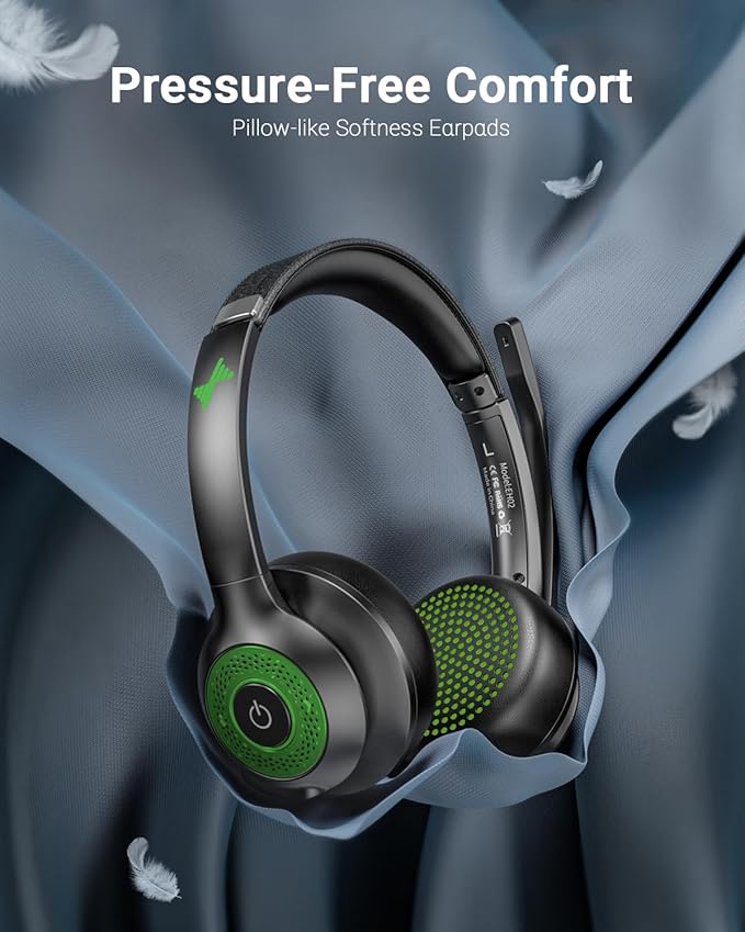 JIAMQISHI Wireless Headset with AI Noise Cancelling Microphone Bluetooth Headset - Bluetooth V5.2 Headphones with USB Dongle & Mic Mute for Computer/Laptop/PC/iPhone/Android/Cell Phones/Zoom-Green