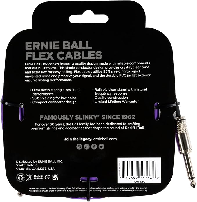 Ernie Ball Flex Instrument Cable Straight/Straight 20ft - Purple