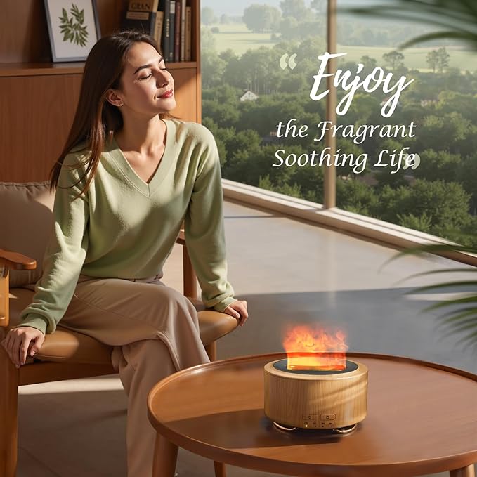 Essential Oil Diffuser for Home: 500ML Aroma Diffuser with Fireplace Flame Light & 9 Colors LED - Quiet <25dB Cool Mist Humidifier for Bedroom Office Yoga Room