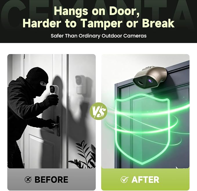 2K Indoor/Outdoor Security Camera, Wireless Doorcam for Home Surveillance, Free Cloud Storage, 2.4G/5Ghz WiFi, 2-Way Talk, AI Human Detection, Tamper-Proof, Compatible with Alexa