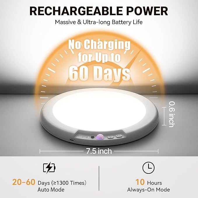 Rechargeable Ceiling Light No Wiring - Motion Sensor Night Light Indoor with Remote, Battery Operated Led Lights for Bedroom Hallway, Living Room, Bathroom, Home & Kitchen Decor Lighting (2)