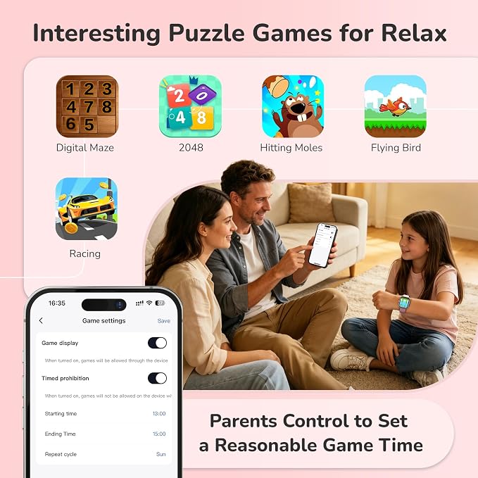 ENOMIR Smart Watch for Girls Gifts, Kids Smart Watch with Health Monitor, Activities Track & Alarm Clock Reminder, Smartwatch with Custom Design & Puzzle Games, Girls Birthday Pink (2 Bands)