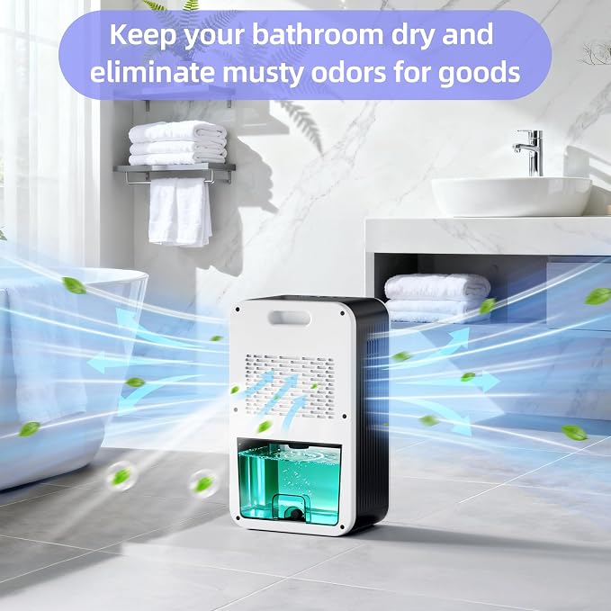 Dehumidifier, 55OZ Dehumidifiers for Home, Quiet with Auto Shut Off, Humidity Display Dehumidifier for Bedroom/Bathroom, Timer, Drain Hose, 7-color LED light, Moisture Absorbers (White)