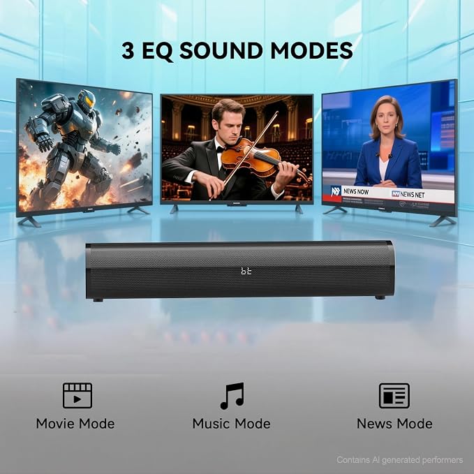 HDMI Sound Bar Smart TV, Home Theater Surround Sound Bars, TV Speakers Sounds Bar Bluetooth HDMI AUX OPT COAX USB Home Audio Surrounds Sounds System For PC Projector Game Movie/Music/News, Black