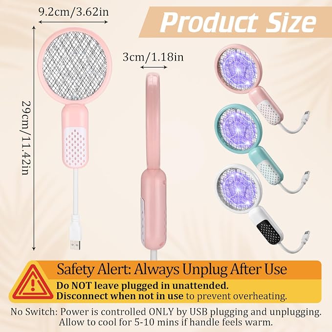 3 Pcs Mini Electric Mosquito Swatter Plug-and-Play USB Bug Attracting Lamp Portable Mosquito Killer Lamp UV Insect Trap Safety Net for Outdoor Gnats, Moths, Fruit Flies (Morandi Colors)