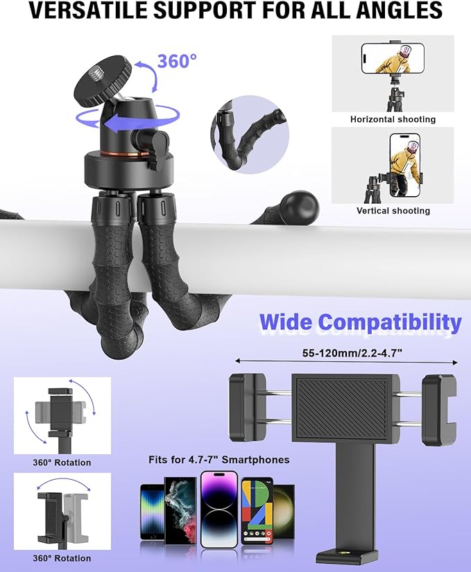 Vlogging Kit for iPhone/Android, YouTube Starter Kit with Wireless Microphone/Camera Tripod/Flexible Tripod/RGB Fill Light, Content Creator Essentials Kits for TikTok Vlog Video Recording