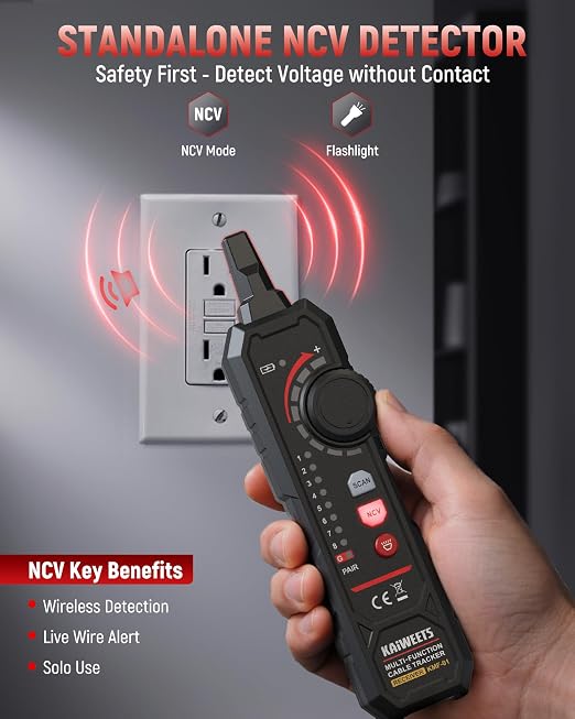 KAIWEETS 3-in-1 Multimeter & Cable Tracer Kit, Auto-Ranging Digital Multimeter with True RMS 4000 Counts, RJ45/RJ11 Wire Tracing & NCV Voltage Detector for Electricians, Home DIY & Auto Repair KMF-01