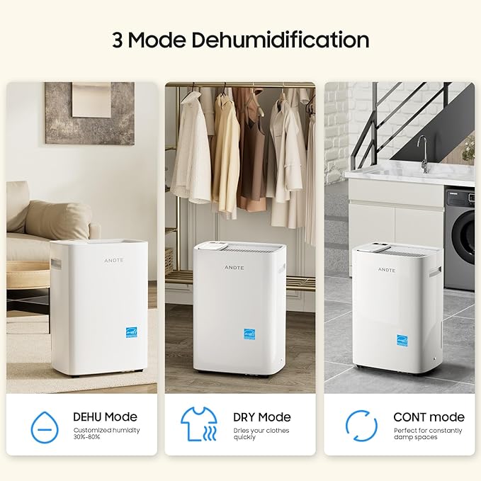 4500 Sq.Ft Energy Star Dehumidifier for Basement with Drain Hose, ANDTE 52 Pints Dehumidifiers for Home Large Room, Bathroom, Intelligent Humidity Control, Touch Control Panel, Auto Defrost