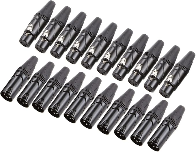 MFL. 3-Pin XLR Cable Connector Male and Female with Nickel Housing and Silver Contacts Mic Cable Plug Connector Audio Socket, Black, 10 Pairs