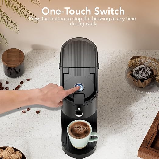 COWSAR Single Serve Coffee Maker, Two Holders for Capsule & Ground, Adjustable Funnel Height, Brew 6oz to 14oz, One-Touch Switch, Security protection, Easy to Clean, Commercial Ideal for Home/Office