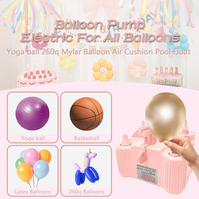 4-in-1 Electric Balloon Pump for All Balloons, Inflatables, and Sports Balls, Portable High Power Triple Inflating Ports for Latex Foil 260q Mylar Balloon