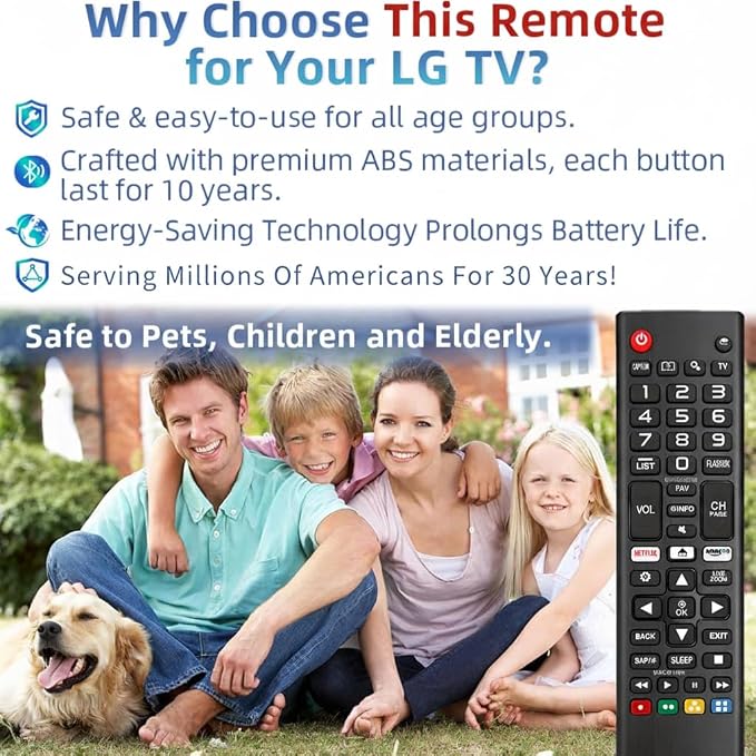Universal for LG TV Remote, Replacement Remote Control for LG Smart TVs. with Netflix Quick Button. 1-Year Warranty.