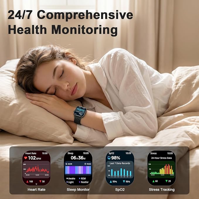 Smart Watch for Men Women with Built-in GPS, Answer/Make Calls, 2.01" Smartwatch for iPhone/Android Phones, Fitness Watch with 110+ Sports Modes Heart Rate/Sleep Monitor, 1 ATM Waterproof (Black)