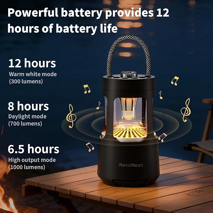 Revonext Camping Lantern Bluetooth Speaker, Outdoor Waterproof Wireless Speaker with Dual-Color Ambient Light, Bluetooth 5.3 Portable Speaker with TWS Stereo for Camping Hiking Patio Backyard