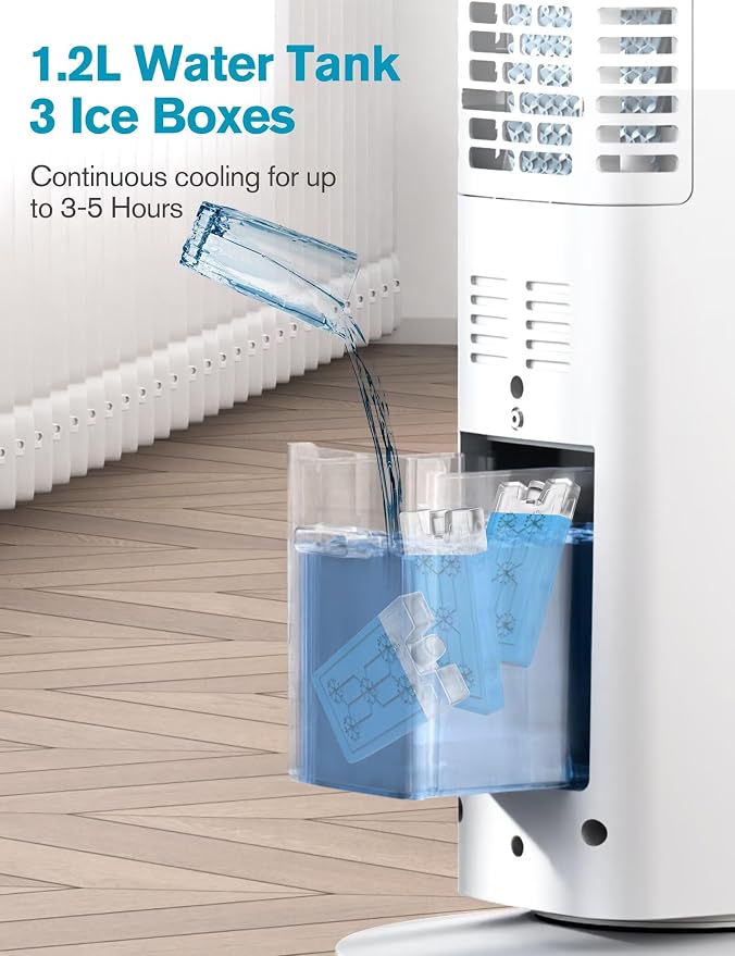 Windowless Portable Air Conditioner, Evaporative Air Cooler w/1.2L Water Tank, 3 Ice Packs, 7H Timer, 60° Swing, No Hose No Window Needed, 3-IN-1 Portable AC Unit for Room Bedroom Outdoor, white-16