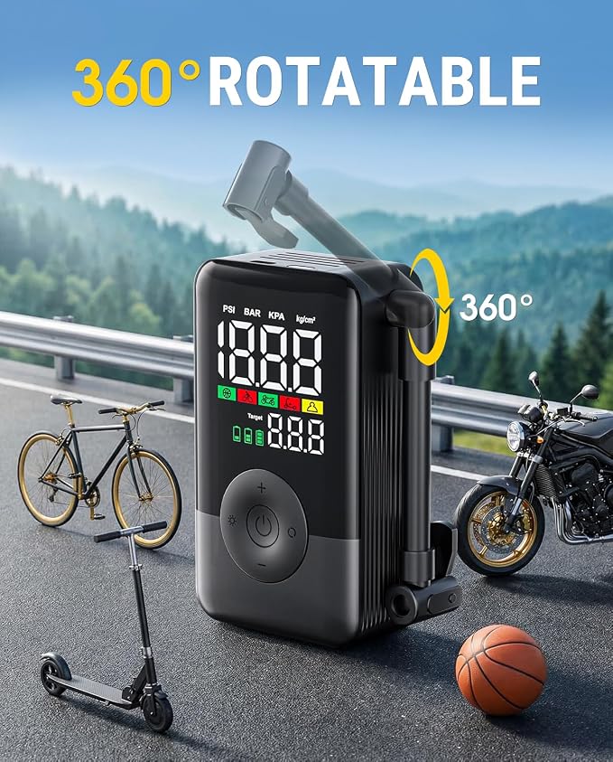 Mini Bike Tire Pump,20s Fast Inflate Bicycle Pump with Guage,150PSI Portable Electric Motorcycle Air Pump with Presta and Schrader Valve for Mountain Bike,Road Bike,Motorcycle,Ball.