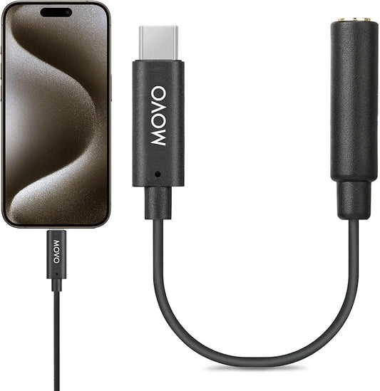 Movo Female 3.5mm TRRS Microphone Adapter Cable to USB-C Connector Dongle Compatible with Apple iPhone 15/16/17 and up, iPad Smartphones and Tablets - Optimized for Microphones/Pro Audio