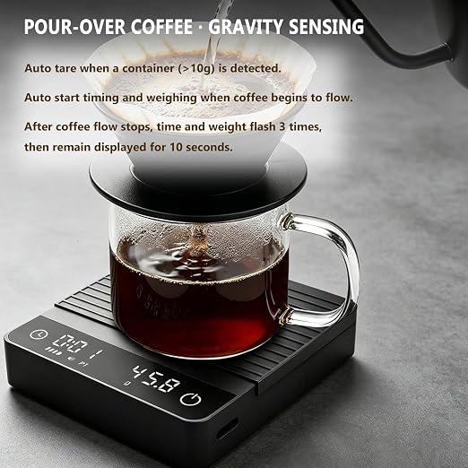 Mini Coffee Scale with Auto Timer, Rechargeable Espresso Scale 2kg/0.1g High Precision, Auto Timer & Gravity Sensing, Digital Kitchen Scale for Pour-Over Coffee, Portable with USB-C (Black)