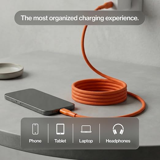 Statik MagStack Pro USB C to USB C Cable, Magnetic Type C Charger Fast Charging Cord, On The Go Magnetic Charging Cable for Car, Compatible with iPhone, iPad & Android, Orange 100W 6FT, 3 Pack