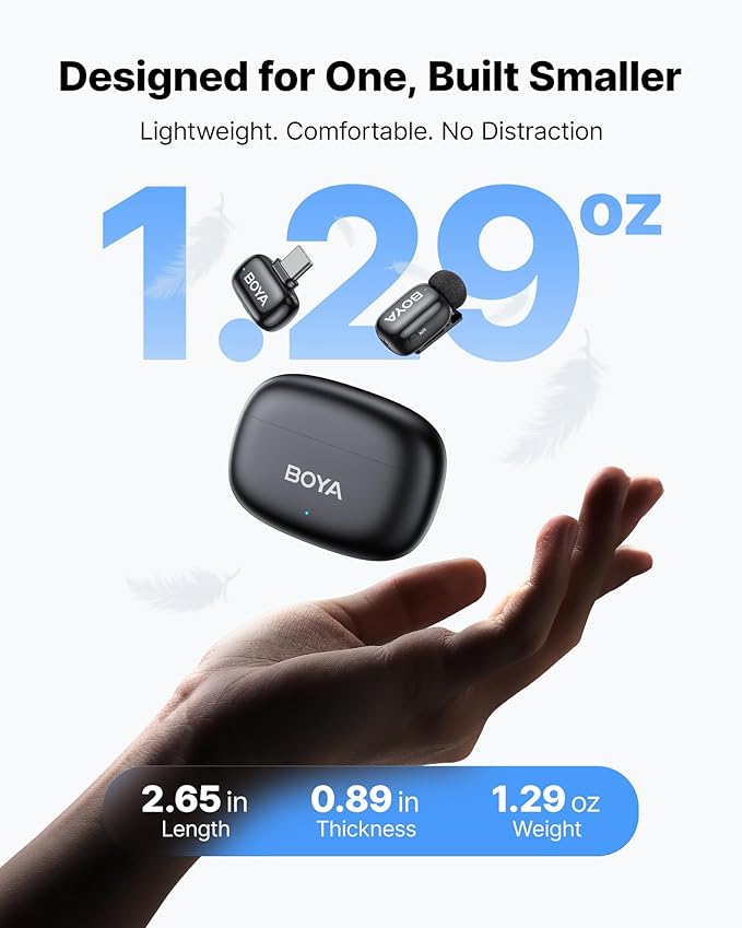 BOYA mini 2 Wireless Lavalier Microphone for iPhone 15-17/Android,Noise Cancellation,App Control, 48kHz/24-Bit, 30H Battery Mini Mic for Video Recording Interview Vlog(1TX + USB-C RX + Charging Case)