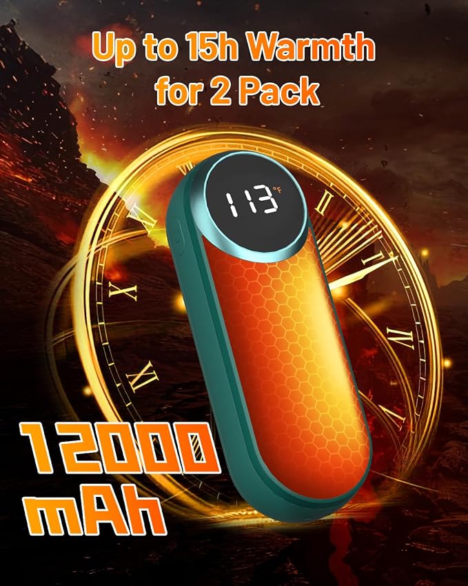 Rechargeable Hand Warmers 2 Pack - Magnetic AI Electric Hot Hands with LED Light, 3 Heat Settings Double Sided, 15H Battery Life, Portable Electric Heater for Outdoor，Hunting Camping ， Christmas Gifts