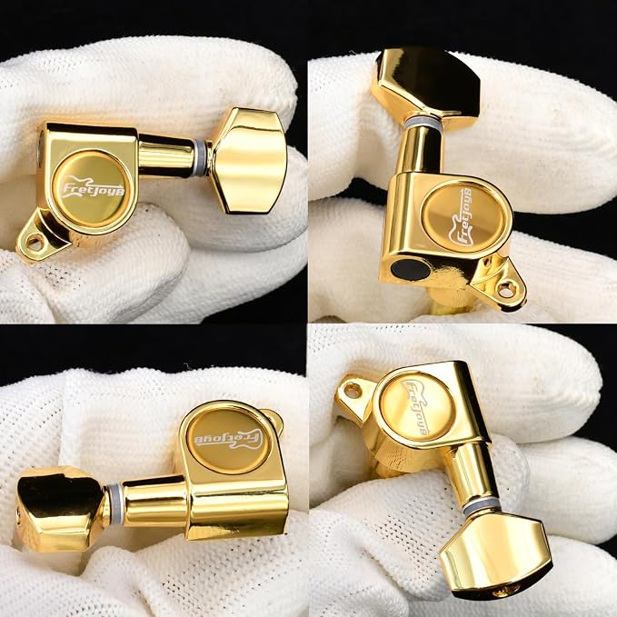FretJoyB 18:1 Guitar Tuning Pegs 6 in Line Standard Guitar Tuners Tuning Keys Replacement for Acoustic or Electric Guitars-Gold(6 Right)