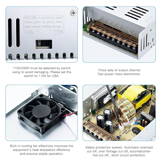Hosyond AC 110V/220V to DC 12V 30A 360W Regulated Universal Switching Power Supply Transformer Adapter LED Driver for LED Strip, CCTV Camera System