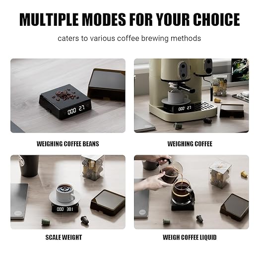 Coffee Scale with Timer - Espresso Scale with Timer Mini Rechargeable, Portable Small Compact for Coffee Beans, Grounds, Baking & Food, Spill-Free Notched Lid for Easy Pouring