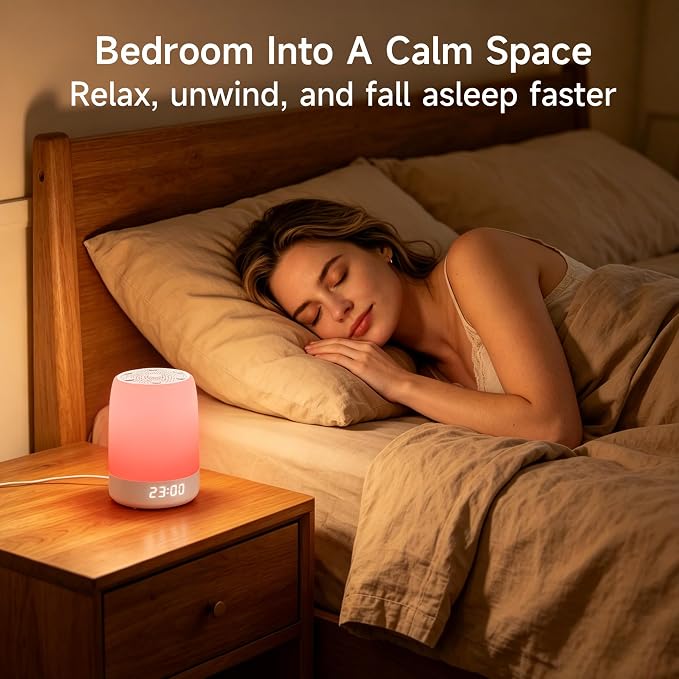 Sound Machine, White Noise Machine with 32 Soothing Sleep Sounds, Adjustable Night Light, App Remote Control, Personal Sleep Routine Alarm Clock for Baby Kids Adults