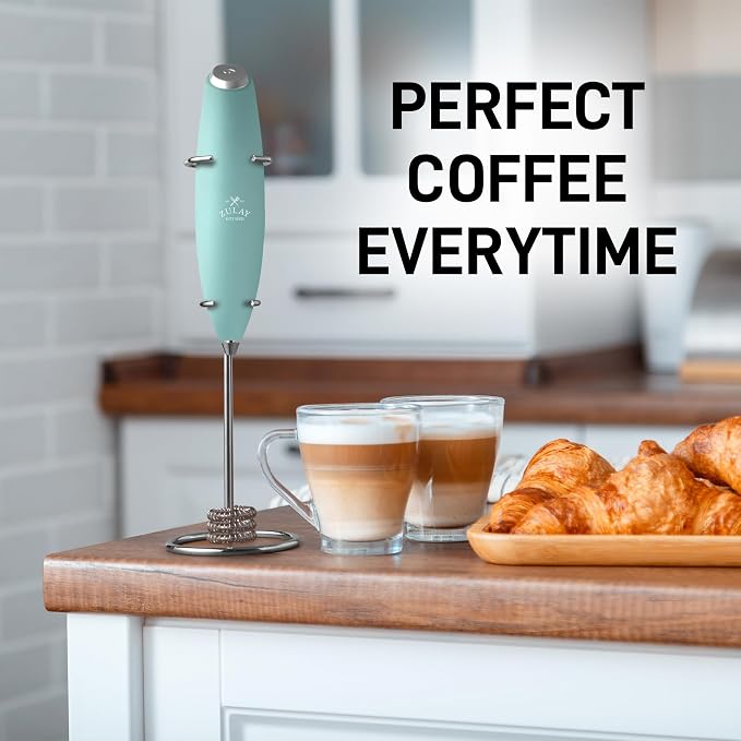 Zulay Kitchen Powerful Milk Frother Wand With Duracell Batteries - Ultra Fast Handheld Drink Mixer - Electric Whisk Foam Maker for Coffee, Lattes, Cappuccino & Matcha - Triple Whisk - Peppermint