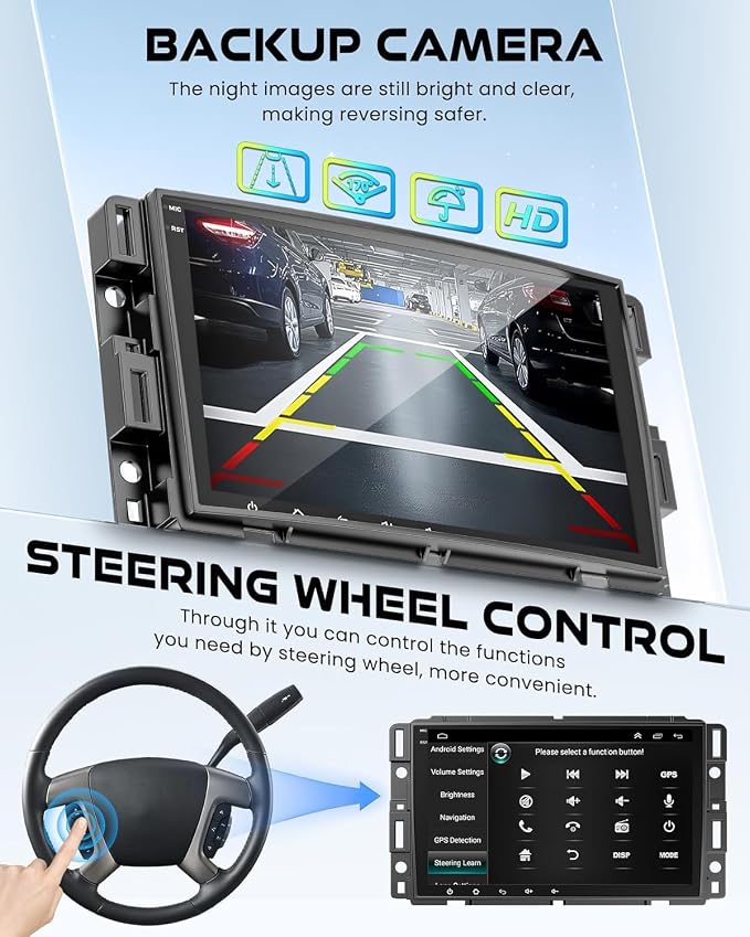 6G+128G 8-core Car Radio for 2007-2012 Chevrolet Chevy Silverado Impala, GMC Sierra Acadia Enclave Yukon, Buick 8" IPS Touch Screen Car Stereo with GPS, CarPlay/Android Auto, Backup Camera/DSP/SWC
